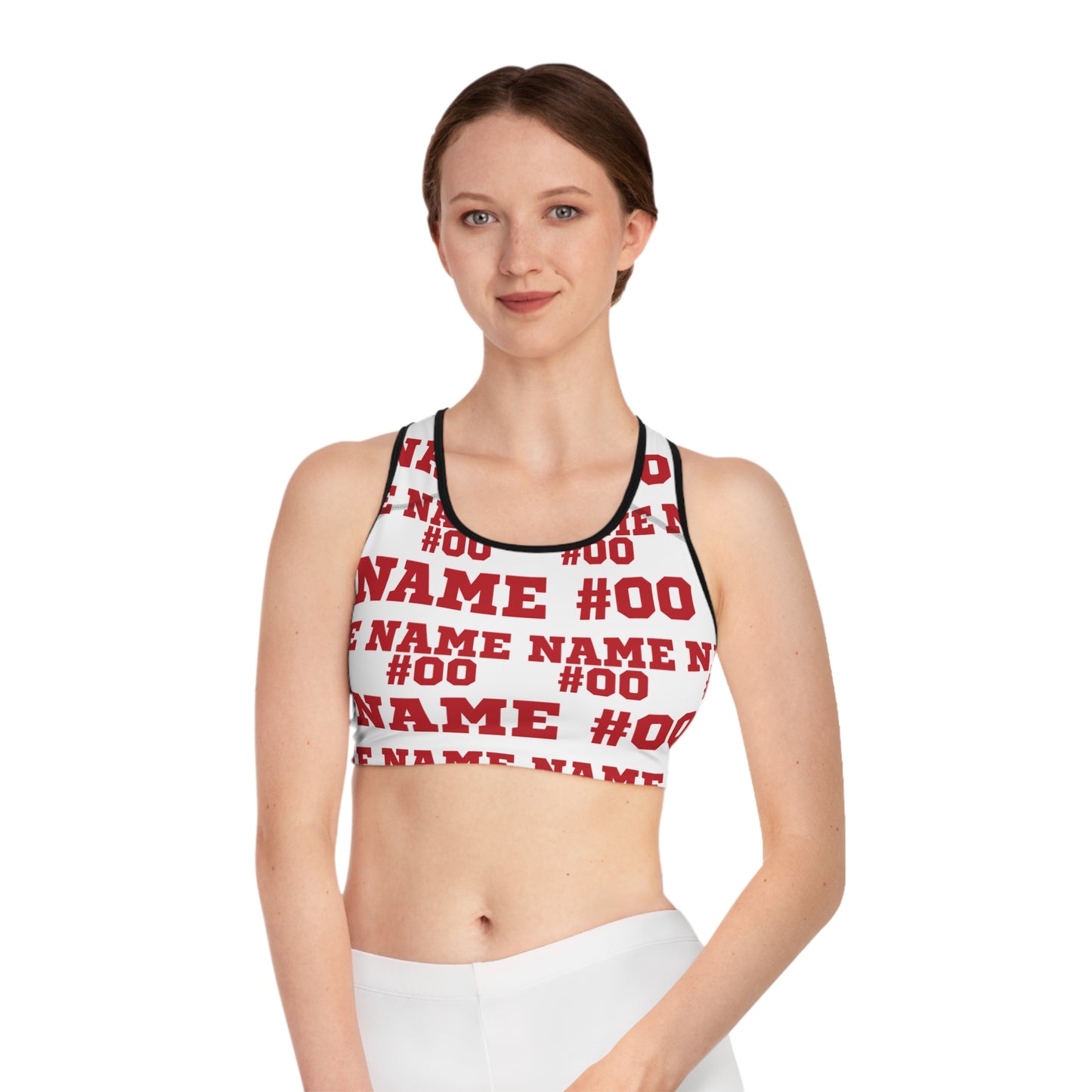 Red Customizable Name and Number Sports Bra