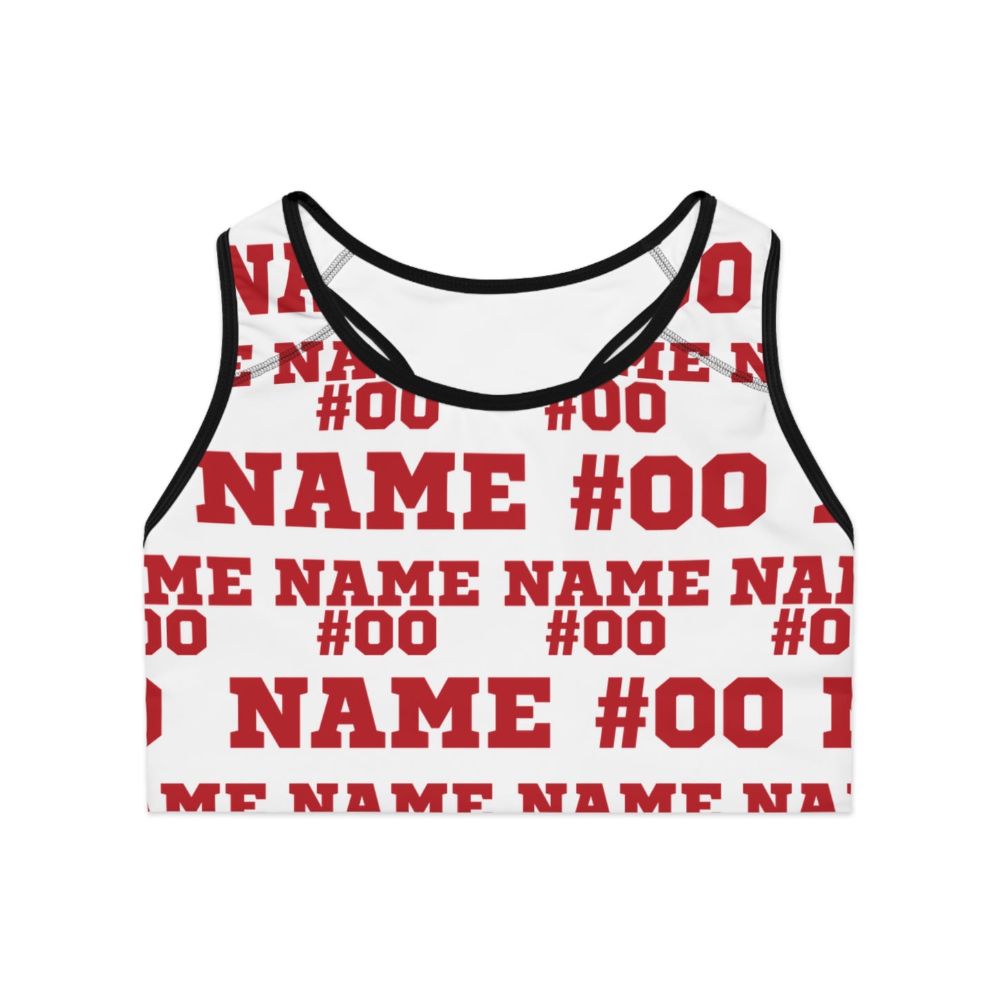 Red Customizable Name and Number Sports Bra