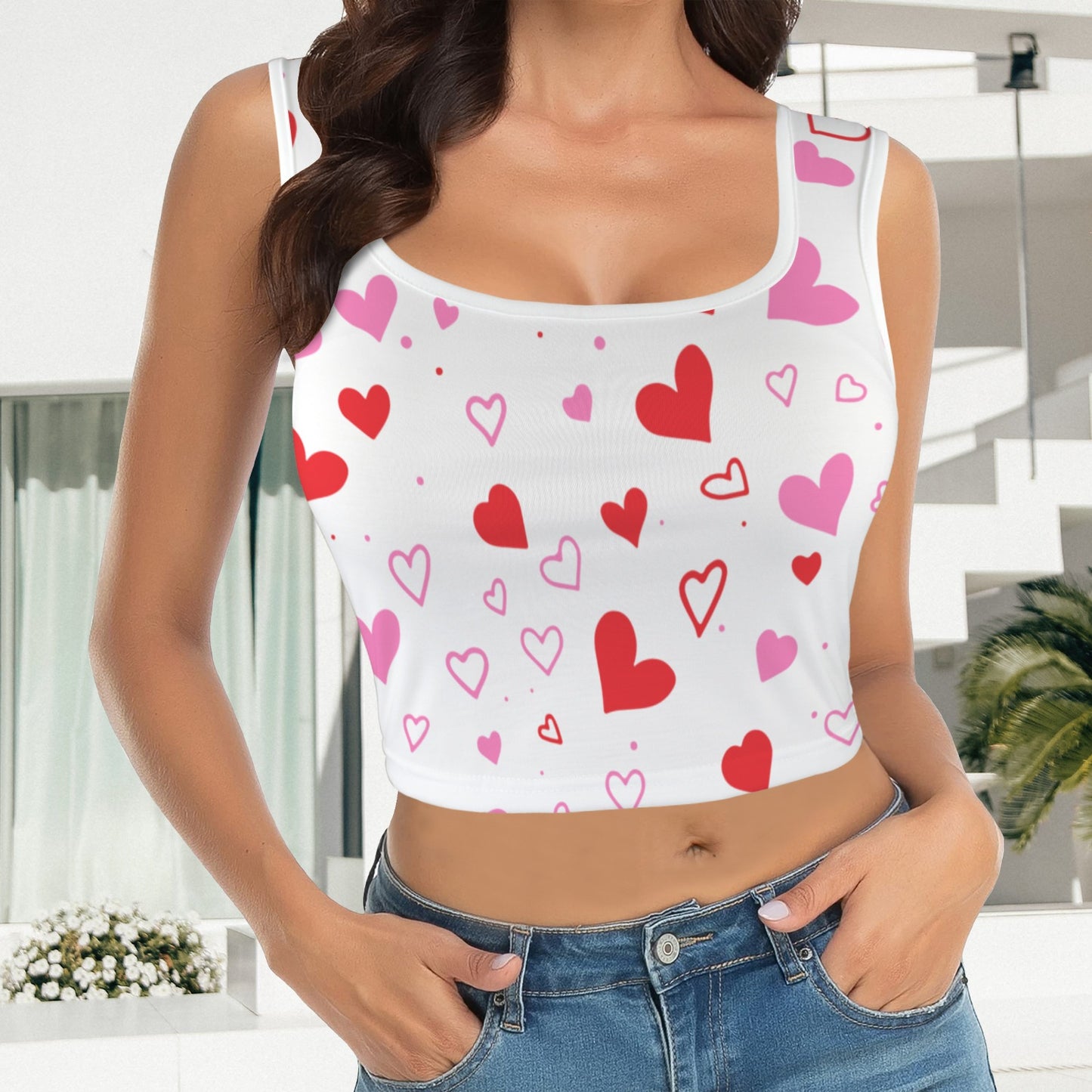 Hearts Tank Top - Red, Pink, and White