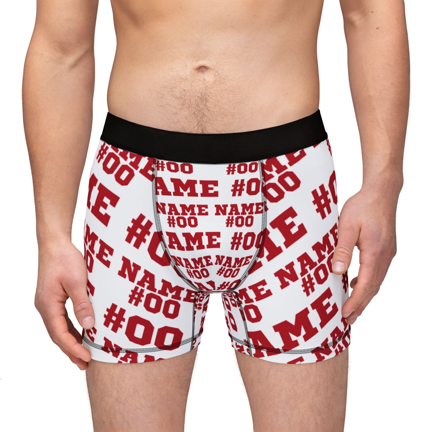 Red Customizable Name and Number Boxers