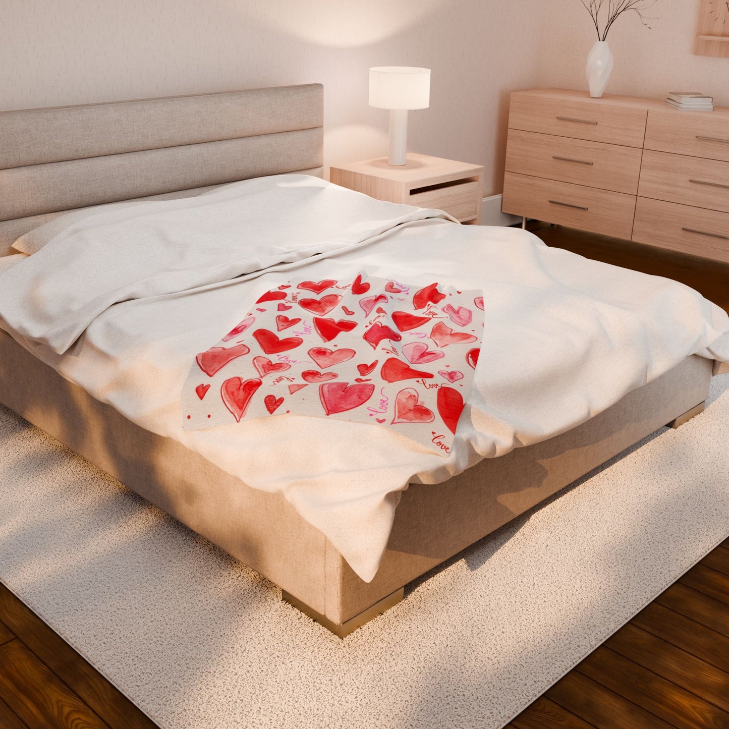 Velveteen Plush Blanket — Watercolor Hearts Love Throw for Valentine’s Day