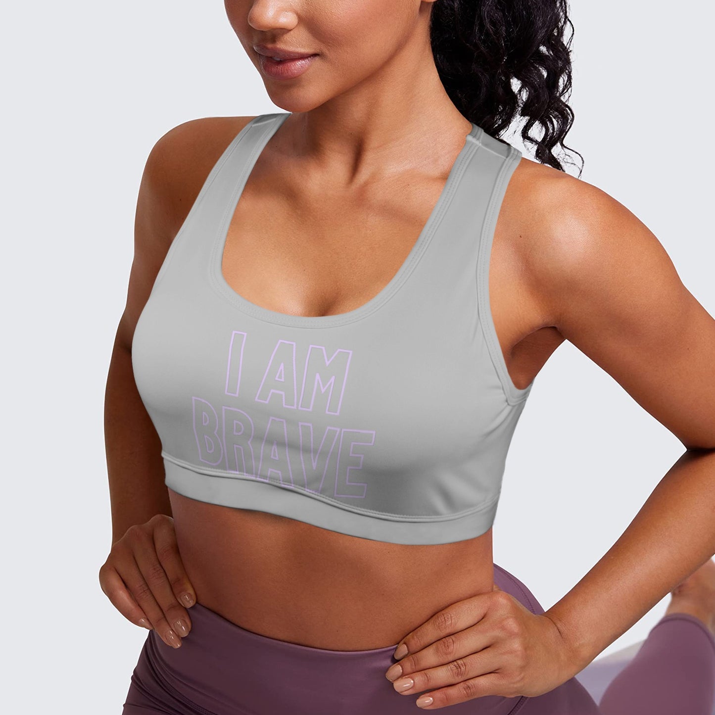 I am Brave Racerback Sports Bra - Gray
