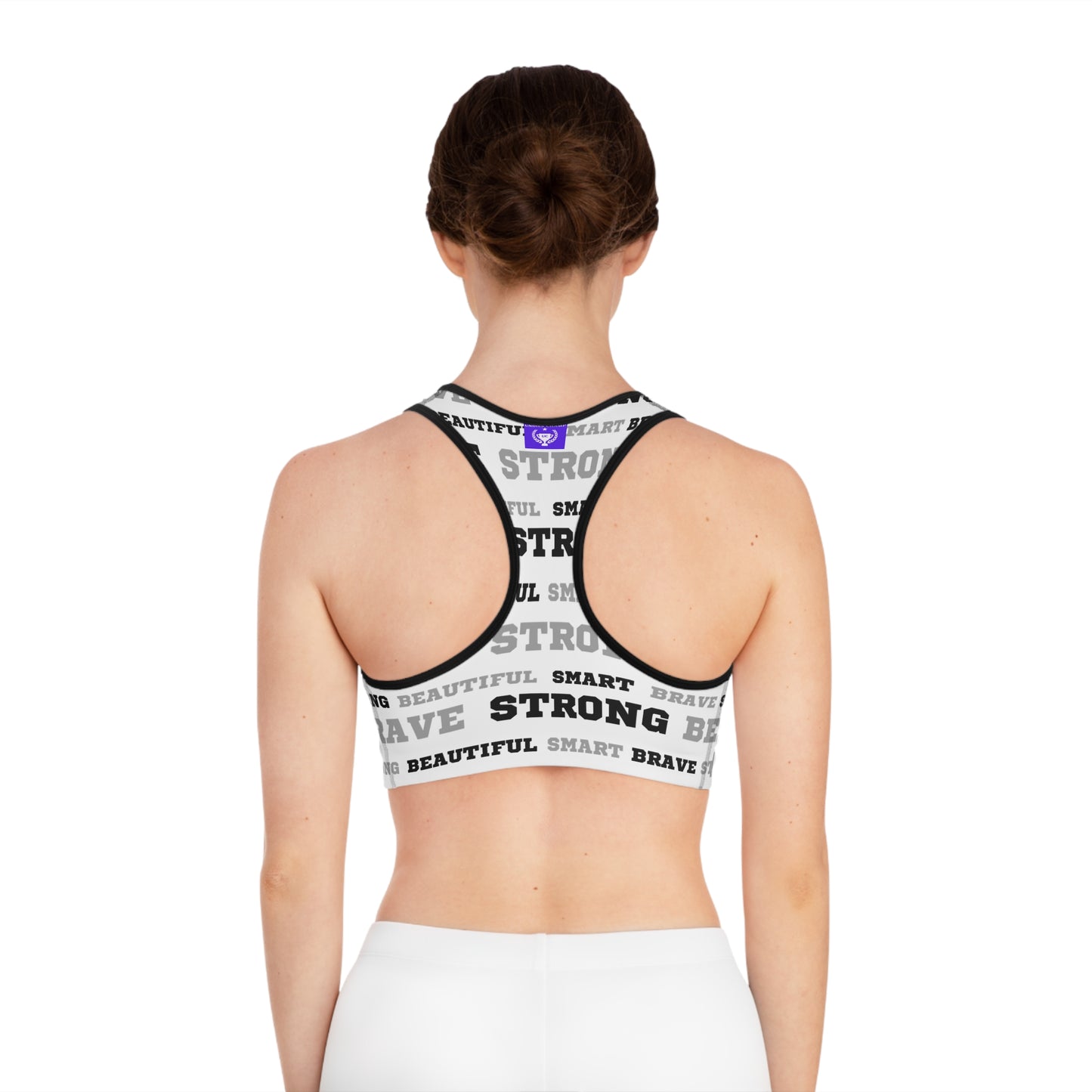 Beautiful Smart Brave Strong Sports Bra- White