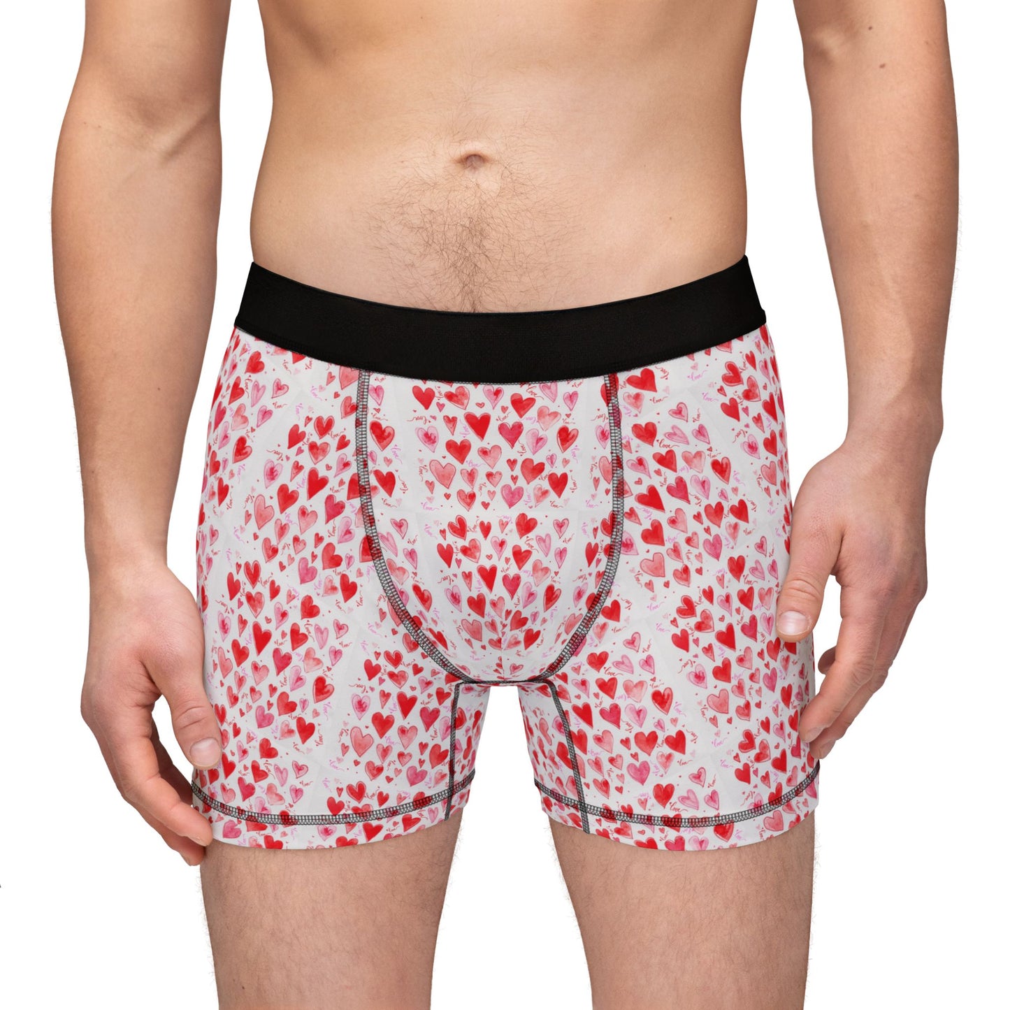 Men's Heart-Print Boxer Briefs — Valentine's Red Hearts All-Over Print