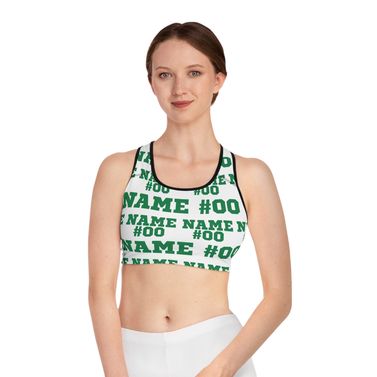 Green Customizable Name and Number Sports Bra