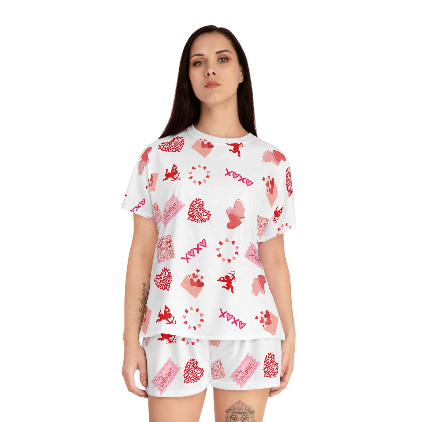 Valentine's Day Women's Short Pajama Set — Pink Hearts & XOXO Lounge Set
