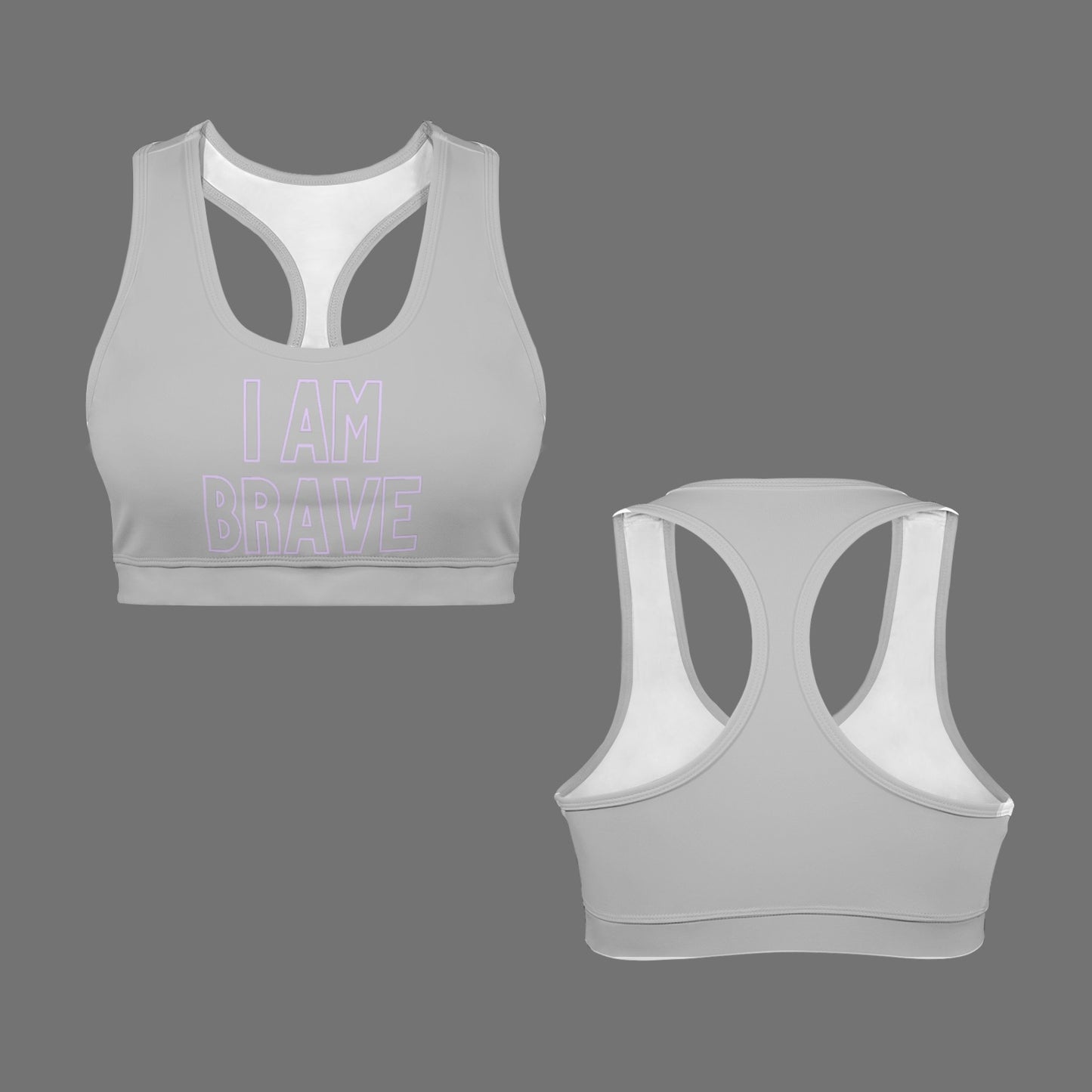 I am Brave Racerback Sports Bra - Gray