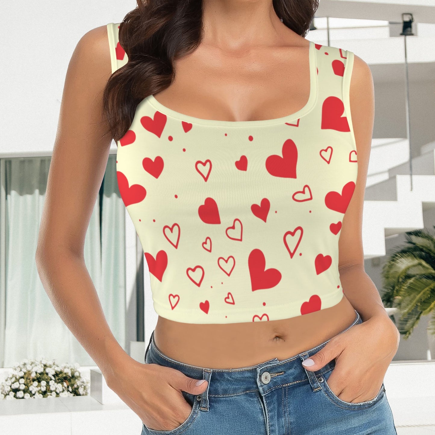 Hearts Tank Top - Crimson and Cream