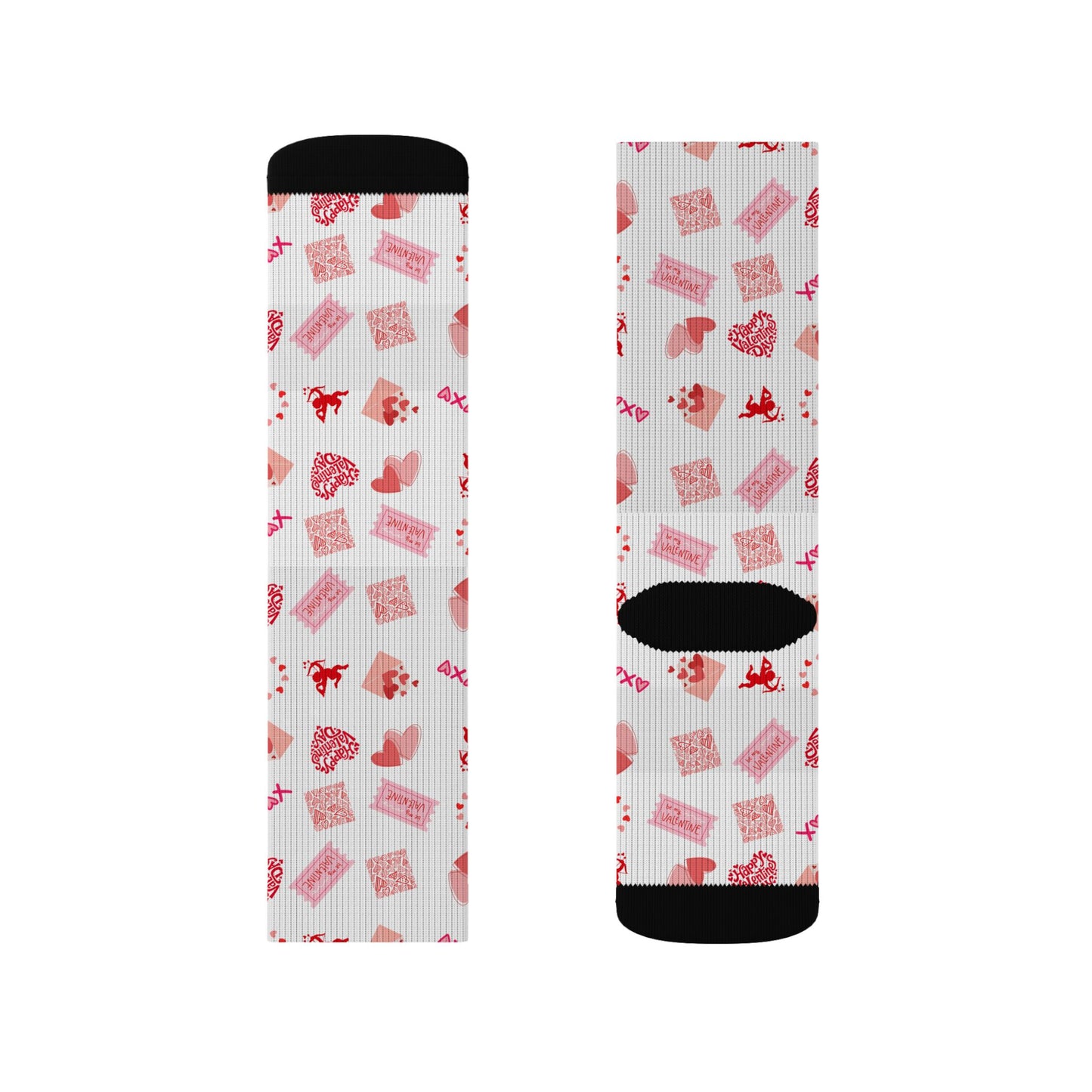 Kiss Print Sublimation Socks – Pink Lipstick & Hearts Pattern