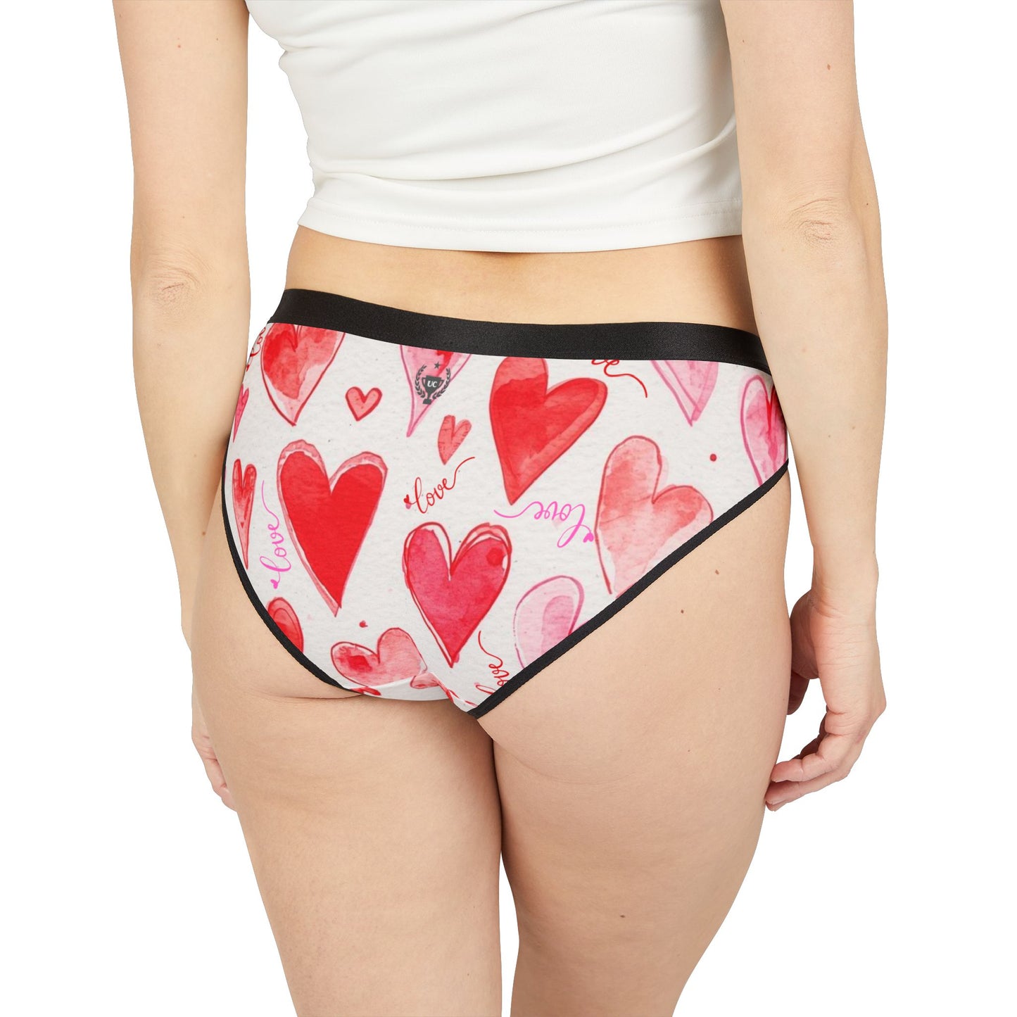 Heart Watercolor Bikini Briefs — Women's Valentine’s Love Print Underwear