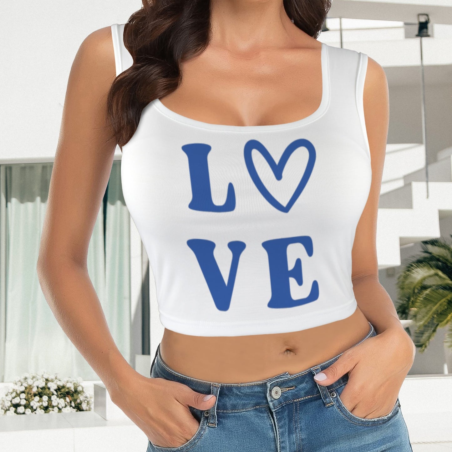 Love Tank Top - Blue and White