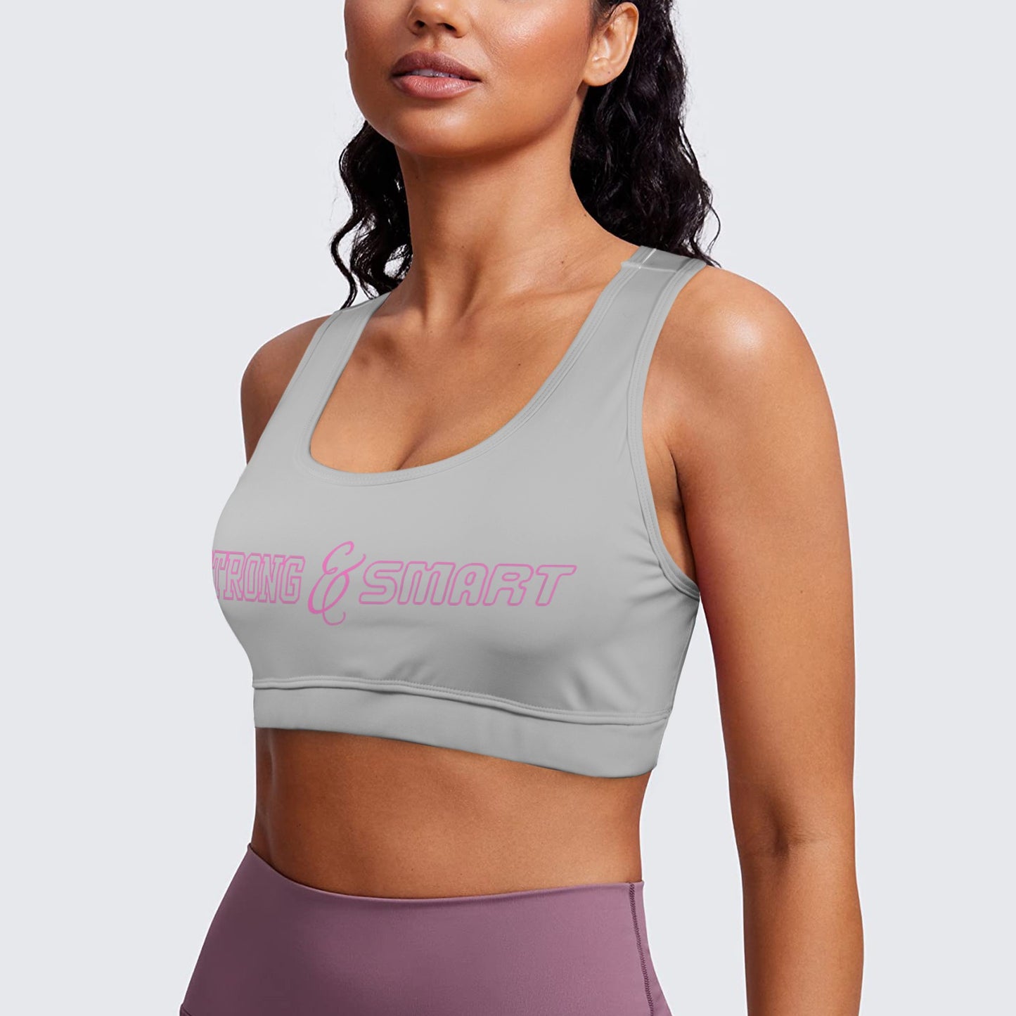 Strong and Smart Racerback Sports Bra - Gray