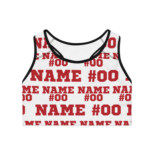 Red Customizable Name and Number Sports Bra