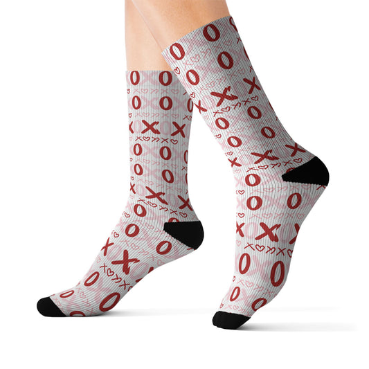 XOXO Pattern Sublimation Socks — Valentine’s Day Red & White Crew Socks