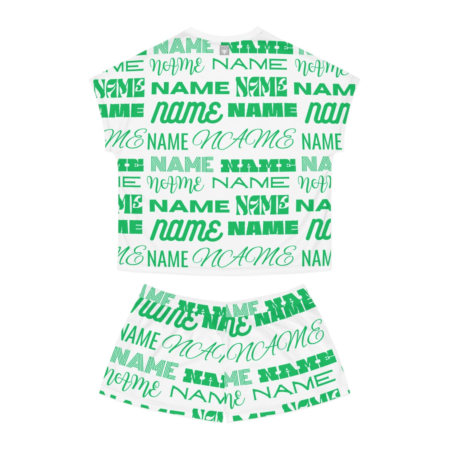 Green Customizable Name Pattern Short Pajama Set