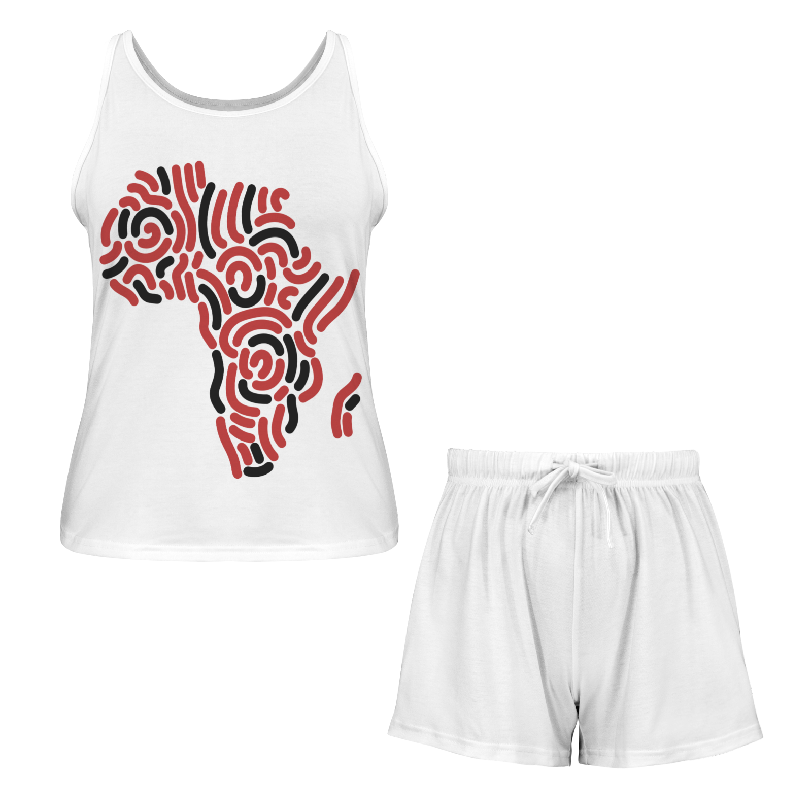 Red and Black Africa Tank Short Pajama Set (white shorts)