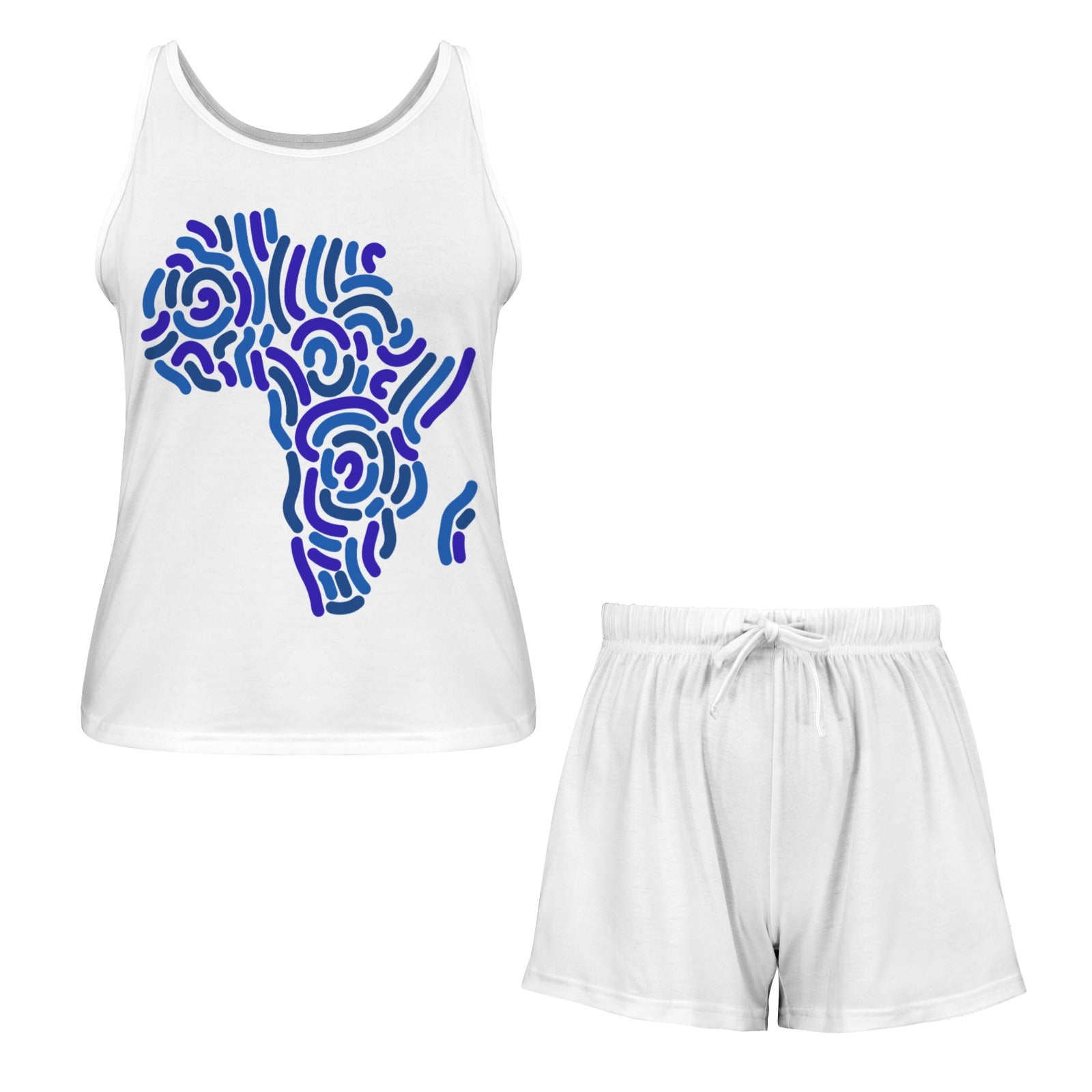 Blue and White Africa Tank Short Pajama Set (white shorts)