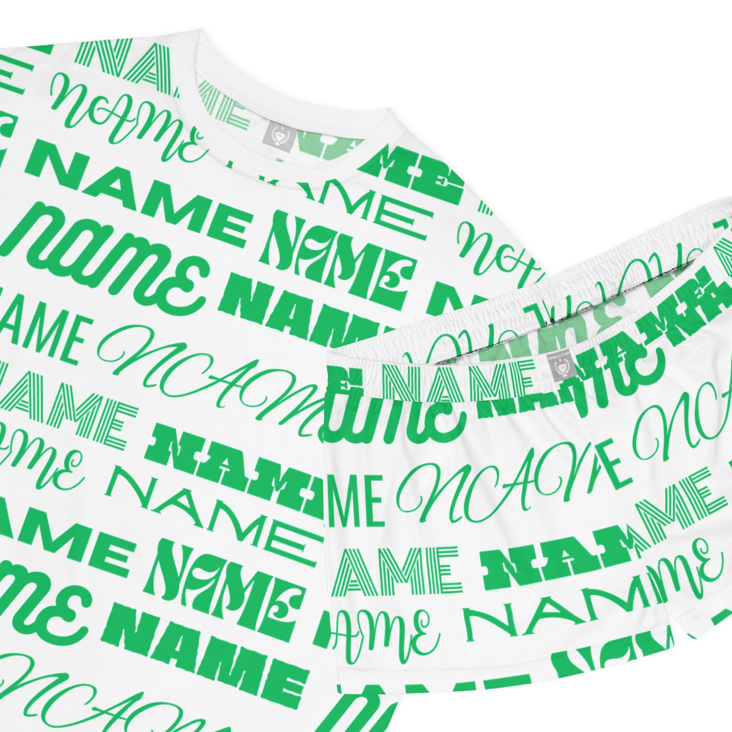 Green Customizable Name Pattern Short Pajama Set