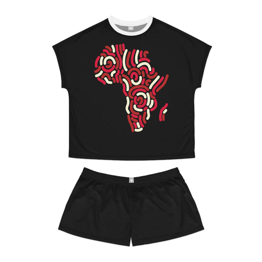 Red and Cream Africa Short Pajama Set