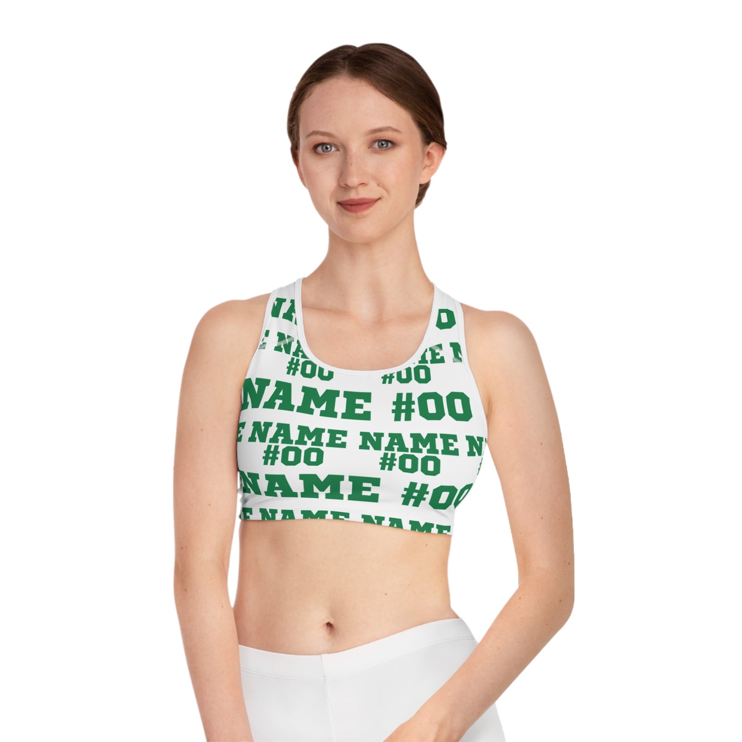 Green Customizable Name and Number Sports Bra