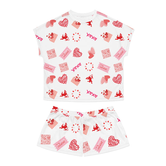 Valentine's Day Women's Short Pajama Set — Pink Hearts & XOXO Lounge Set