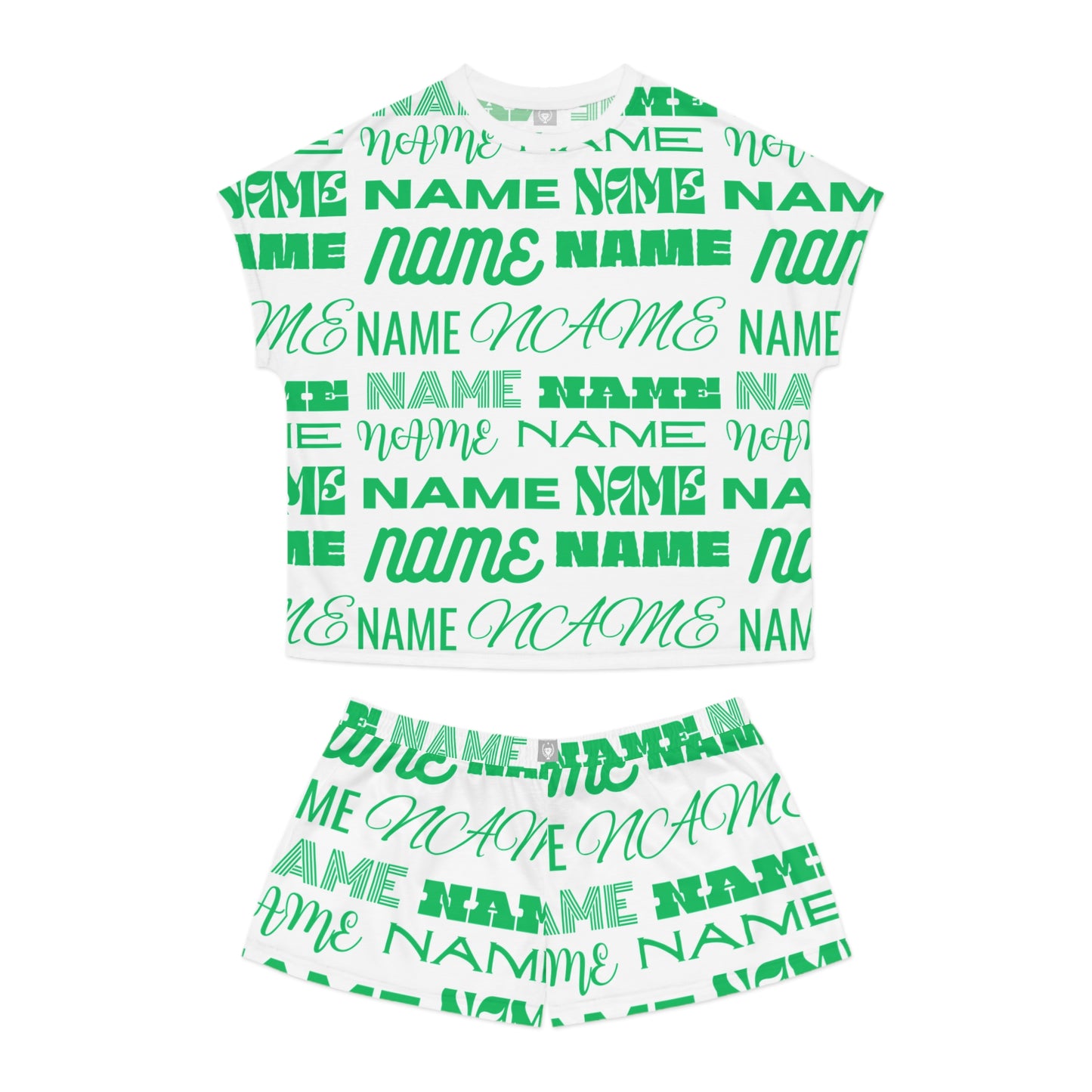 Green Customizable Name Pattern Short Pajama Set