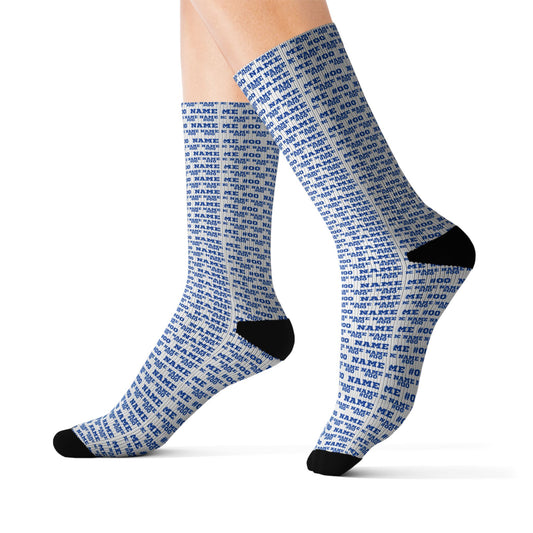 Blue Customized Name Pattern Socks