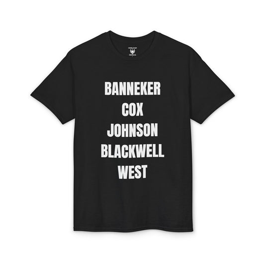 Unisex Magnificent Mathematicians T-shirt — Banneker, Cox, Johnson, Blackwell, West