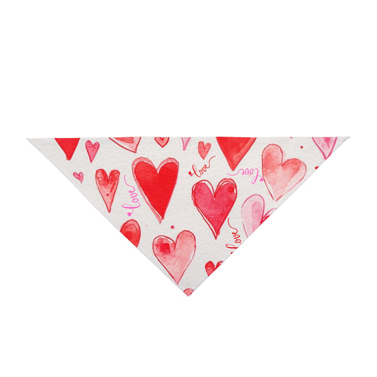 Valentine Hearts Pet Bandana — Pink Watercolor Love Scarf for Dogs & Cats