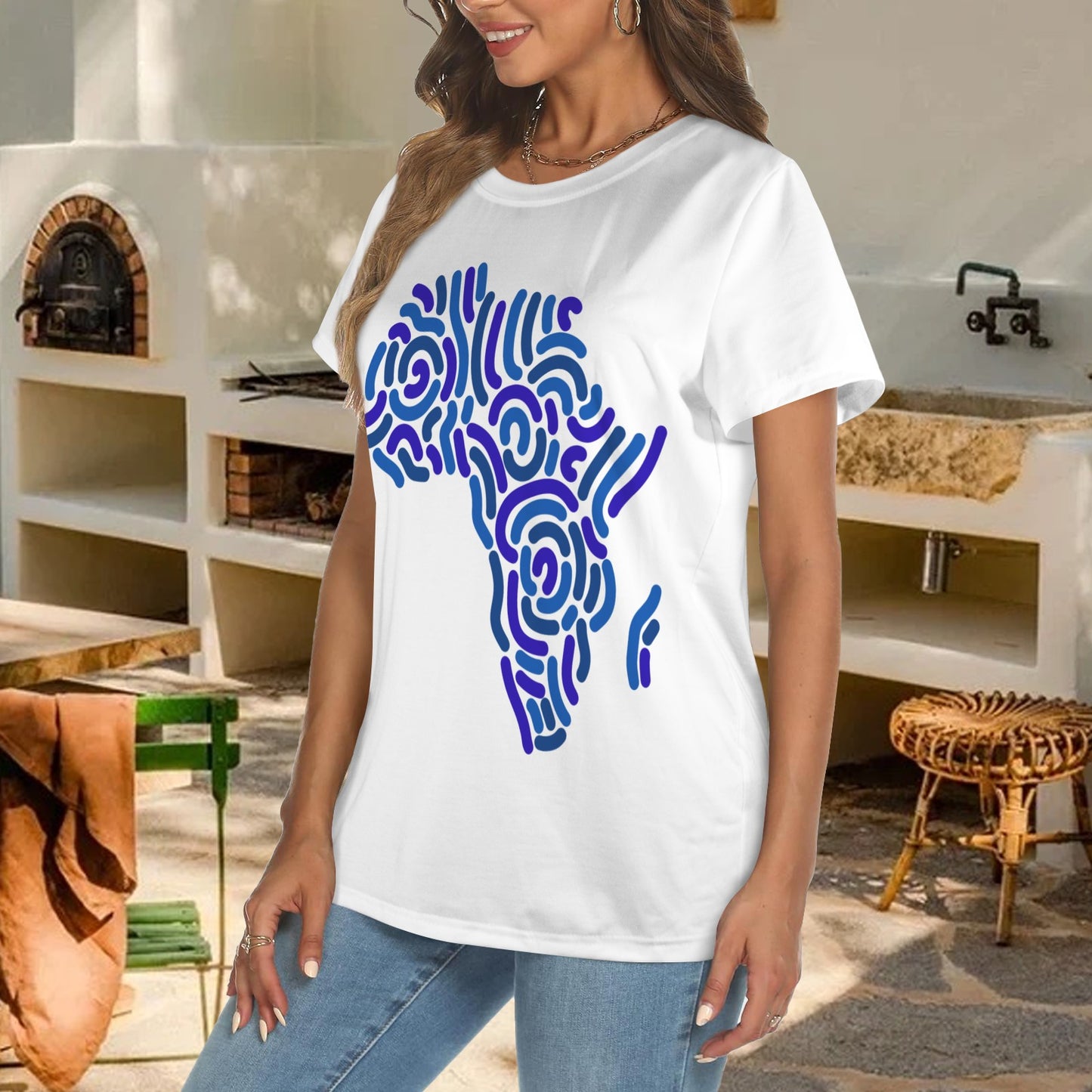 Blue and White Africa Poly Tee