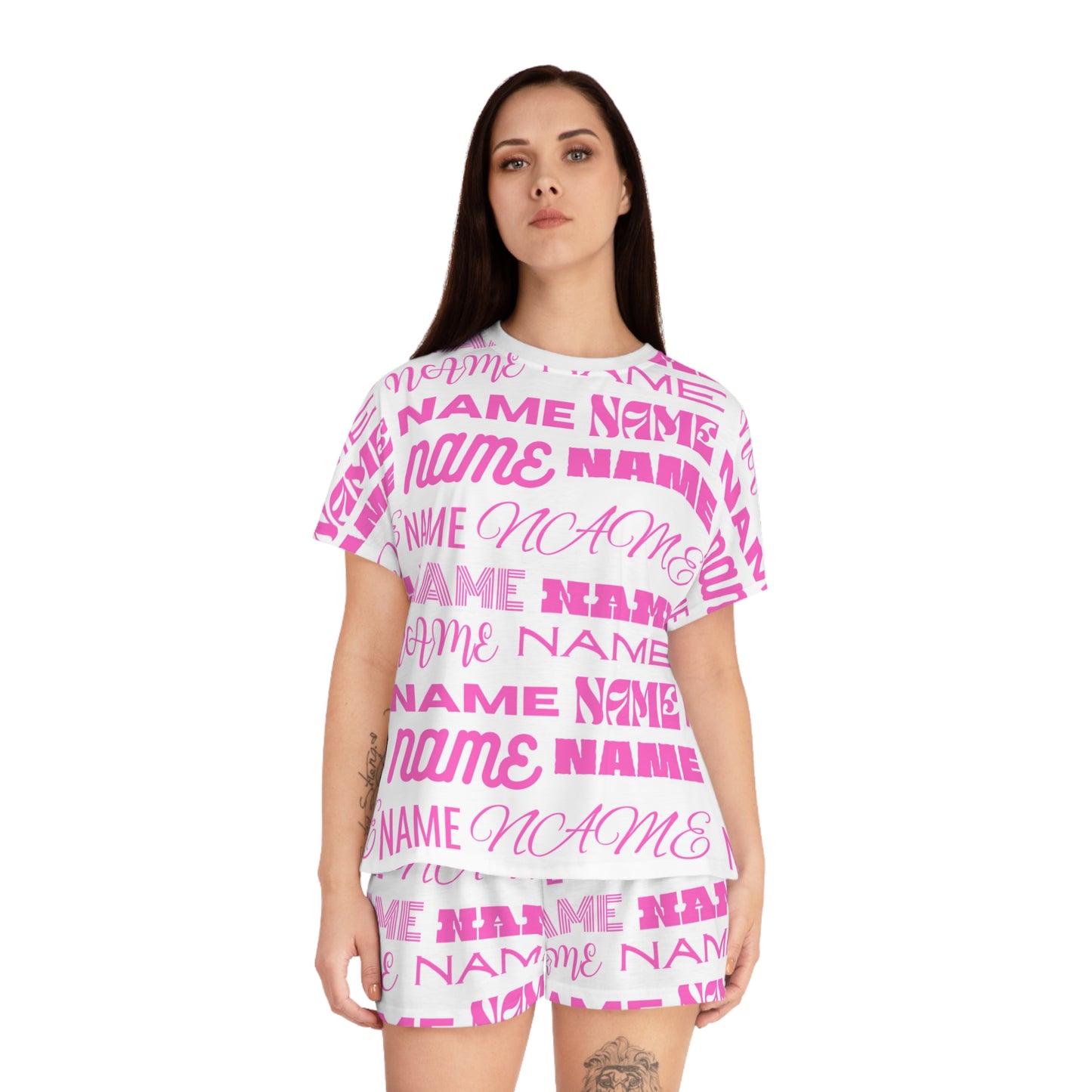 Pink Customizable Name Pattern Short Pajama Set