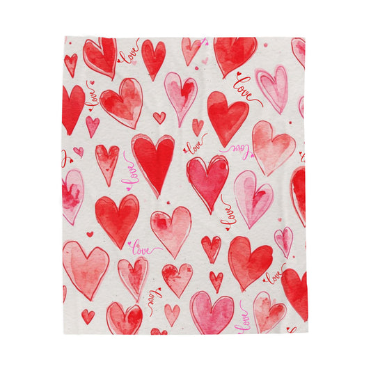 Velveteen Plush Blanket — Watercolor Hearts Love Throw for Valentine’s Day