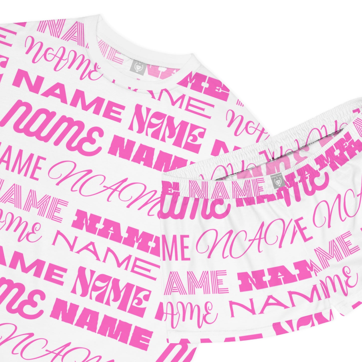 Pink Customizable Name Pattern Short Pajama Set