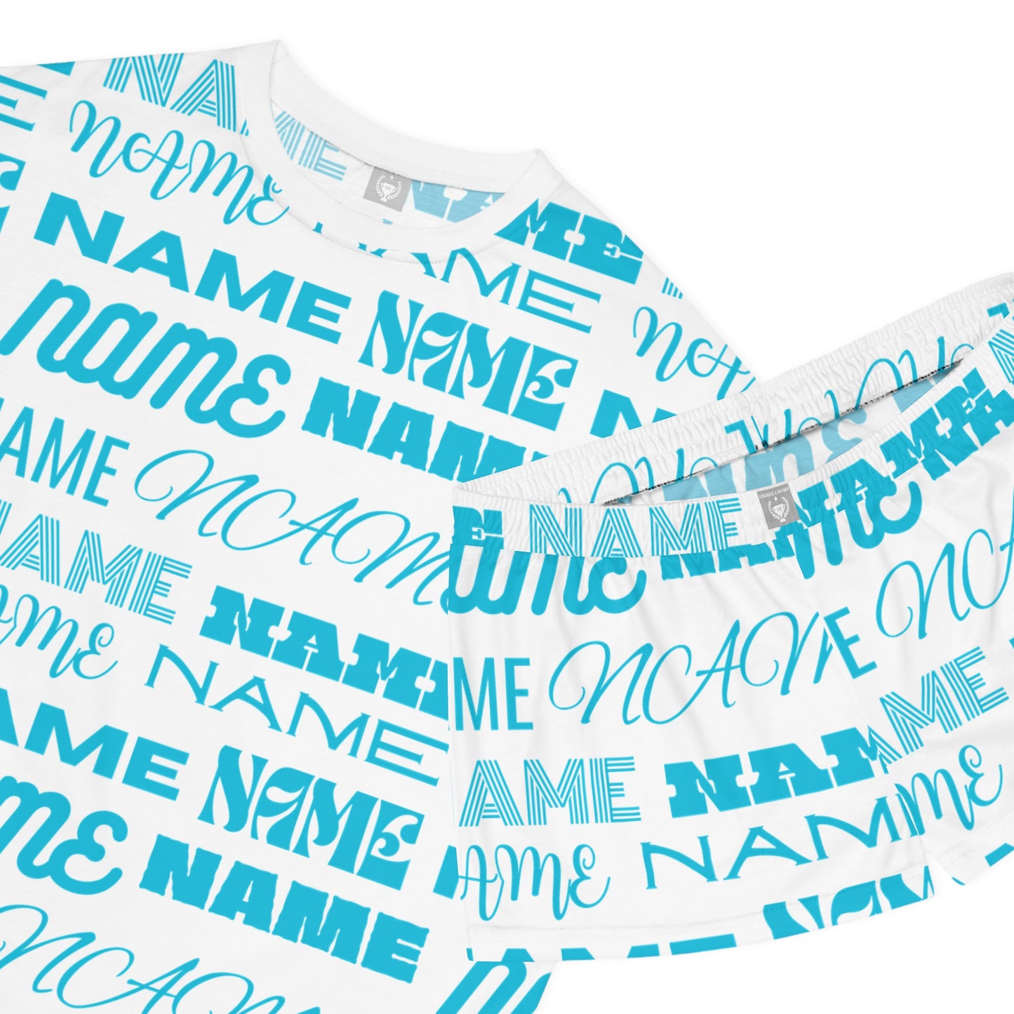 Teal Customizable Name Pattern Short Pajama Set