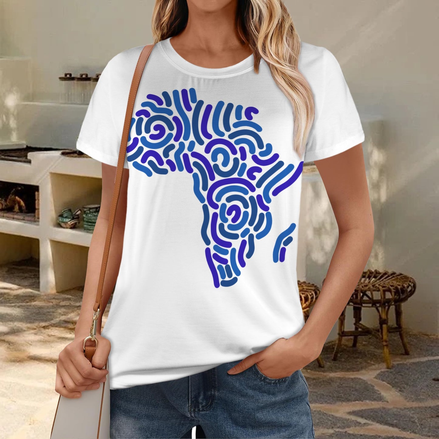 Blue and White Africa Poly Tee