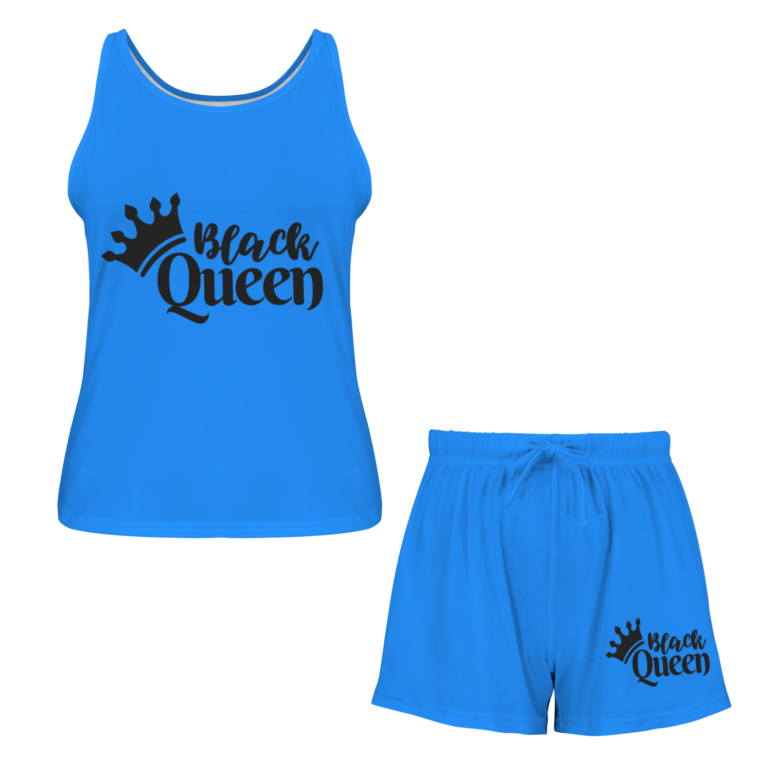 Black Queen Tank Short Pajama Set (Blue)