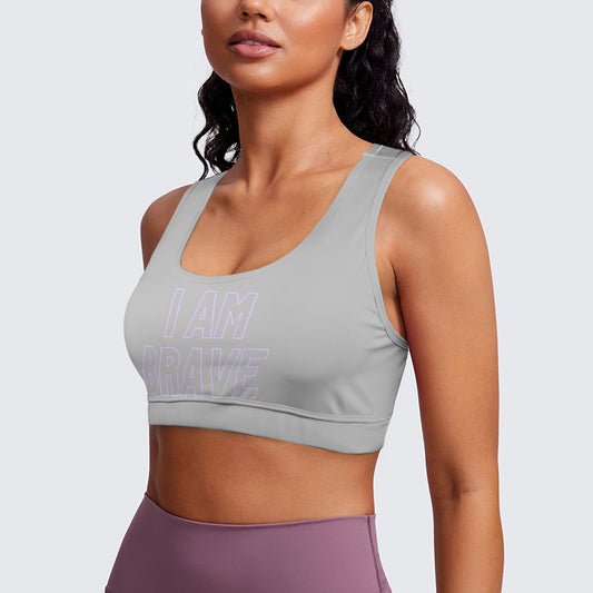 I am Brave Racerback Sports Bra - Gray
