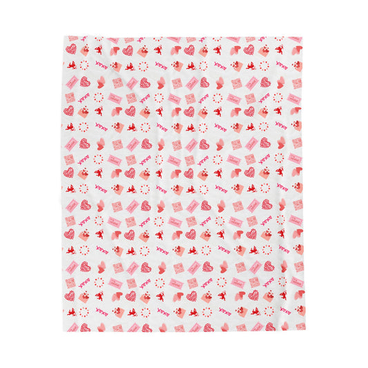 Valentine Hearts Velveteen Plush Blanket — Soft Pink Candy & Heart Pattern
