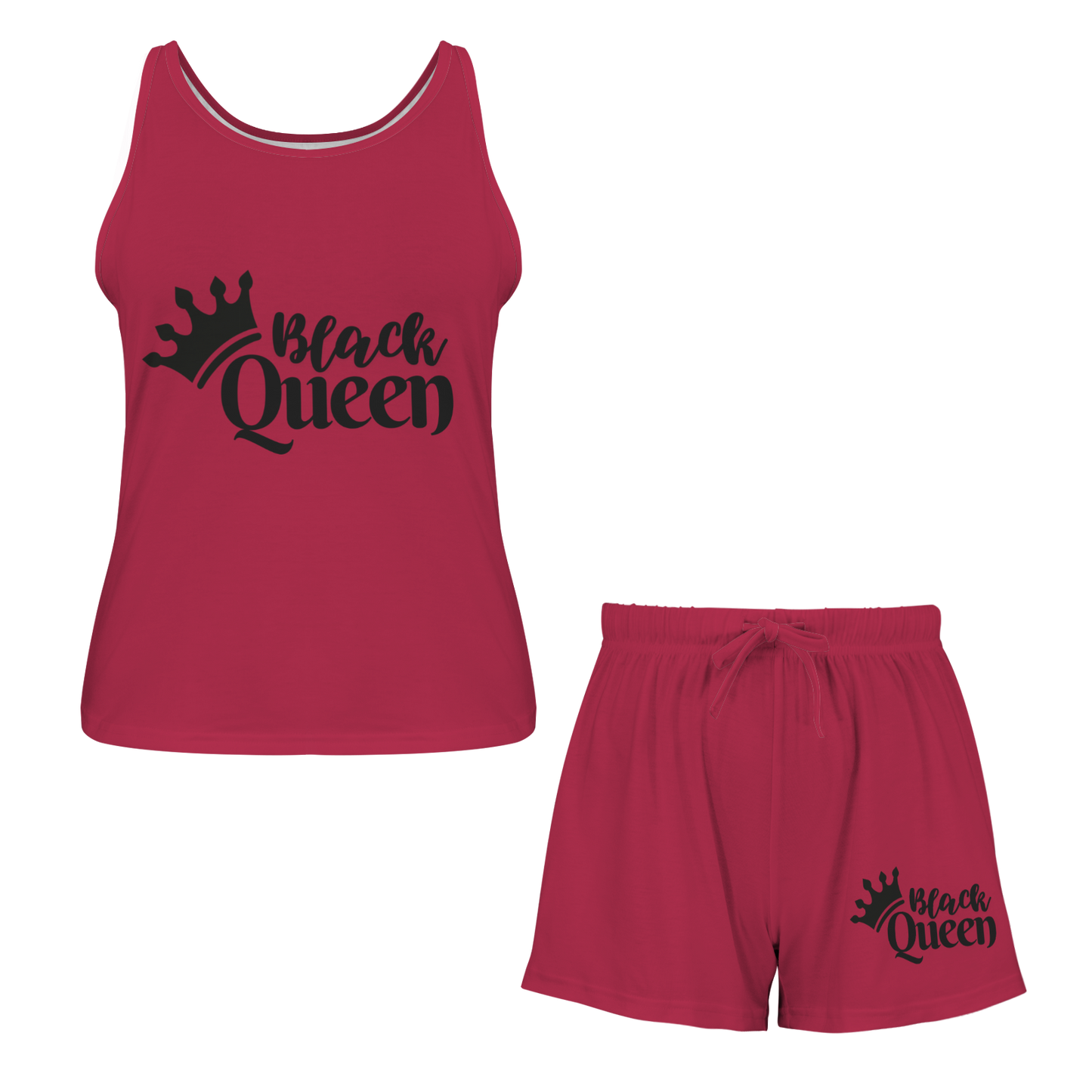 Black Queen Tank Short Pajama Set (Red)