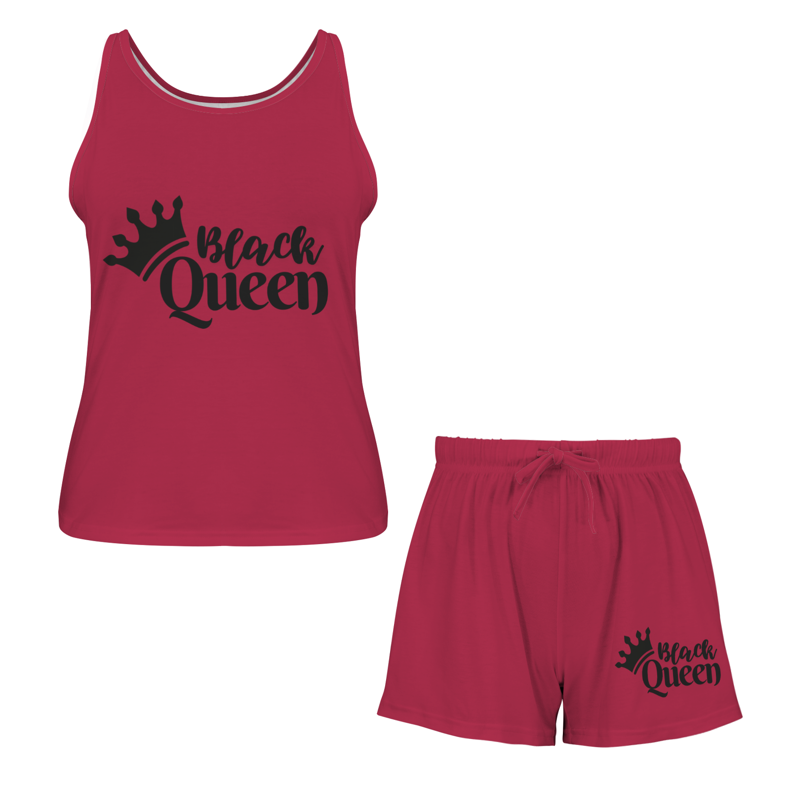 Black Queen Tank Short Pajama Set (Red)