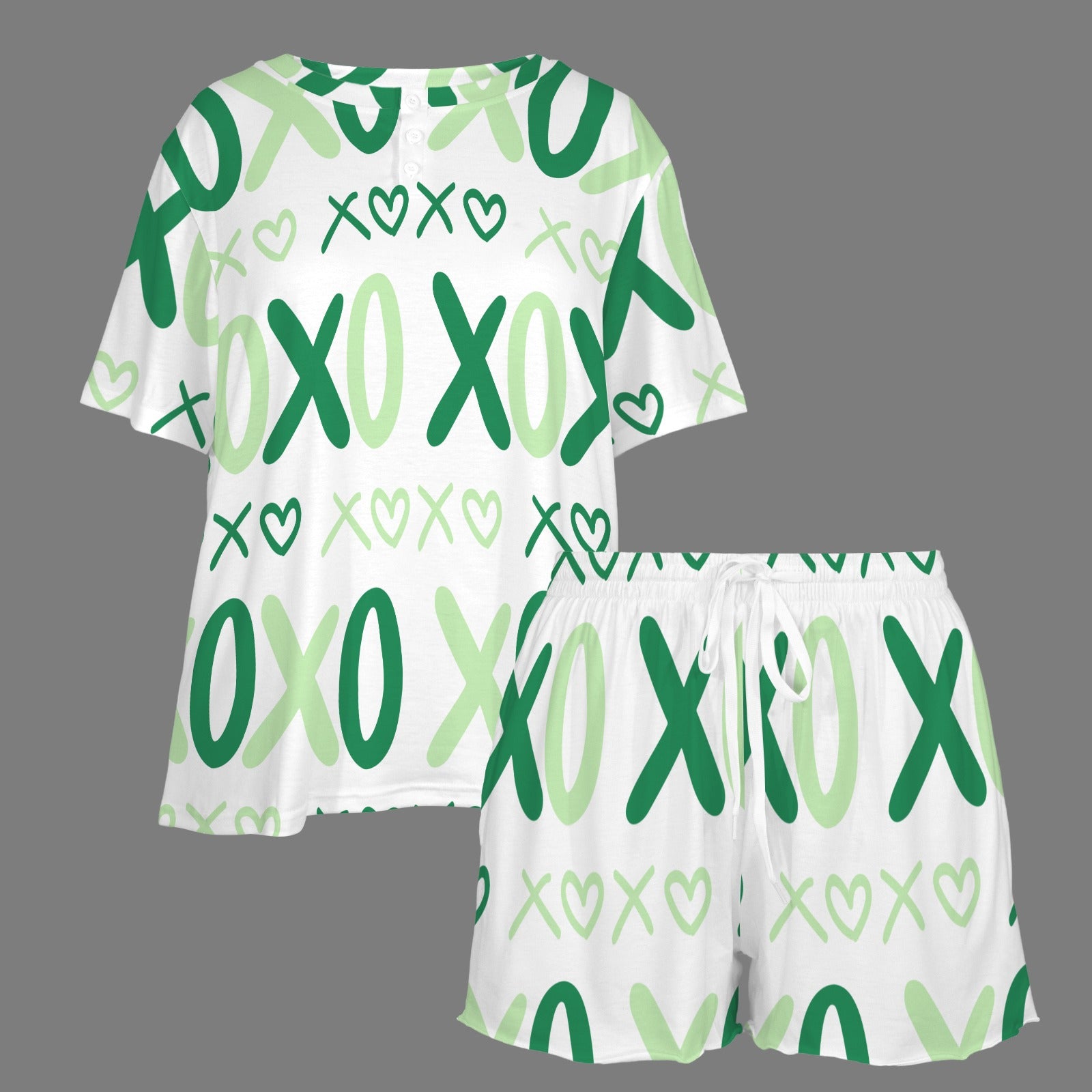 Green XOXO Short Sleeve Shorts Pajamas