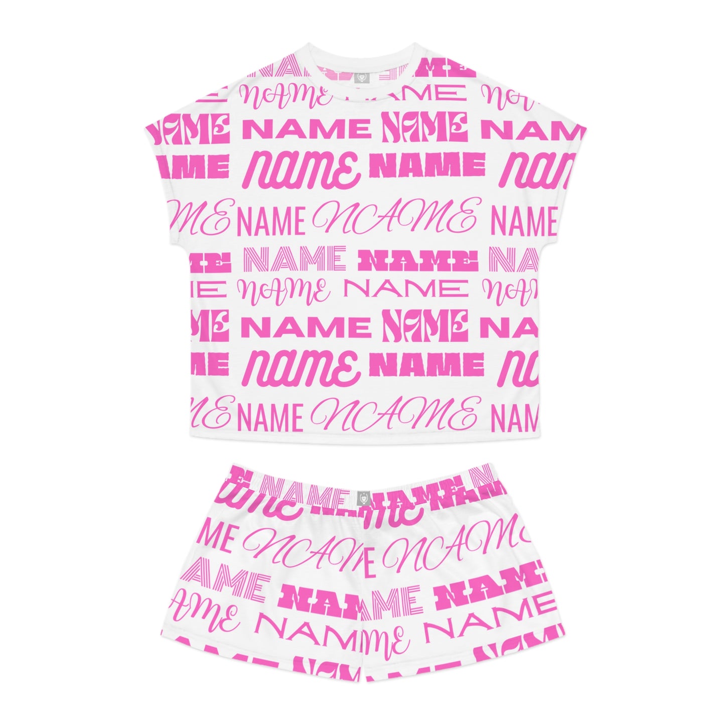 Pink Customizable Name Pattern Short Pajama Set