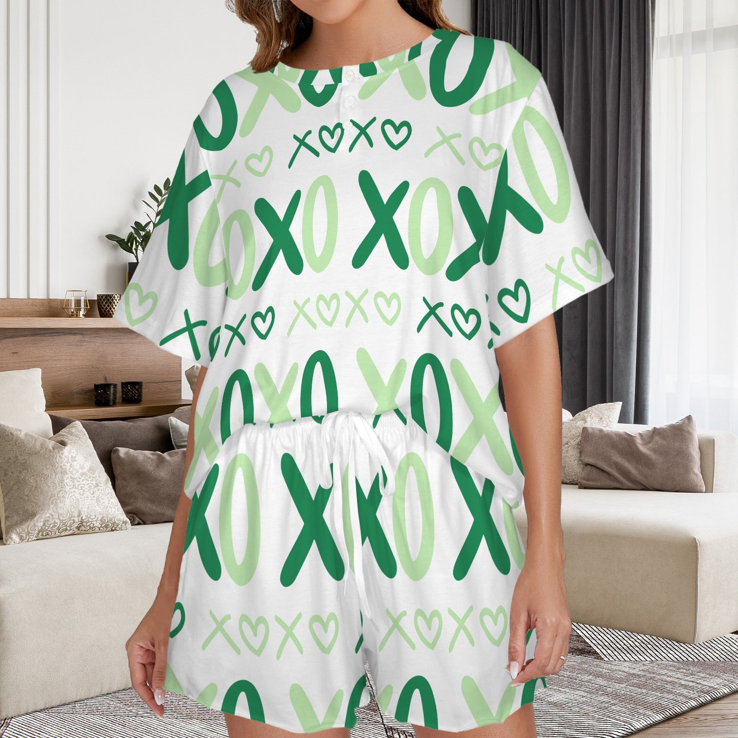 Green XOXO Short Sleeve Shorts Pajamas