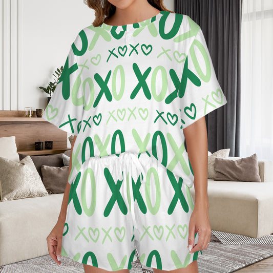 Green XOXO Short Sleeve Shorts Pajamas