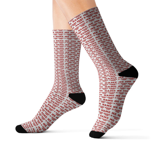 Red Customized Name Pattern Socks