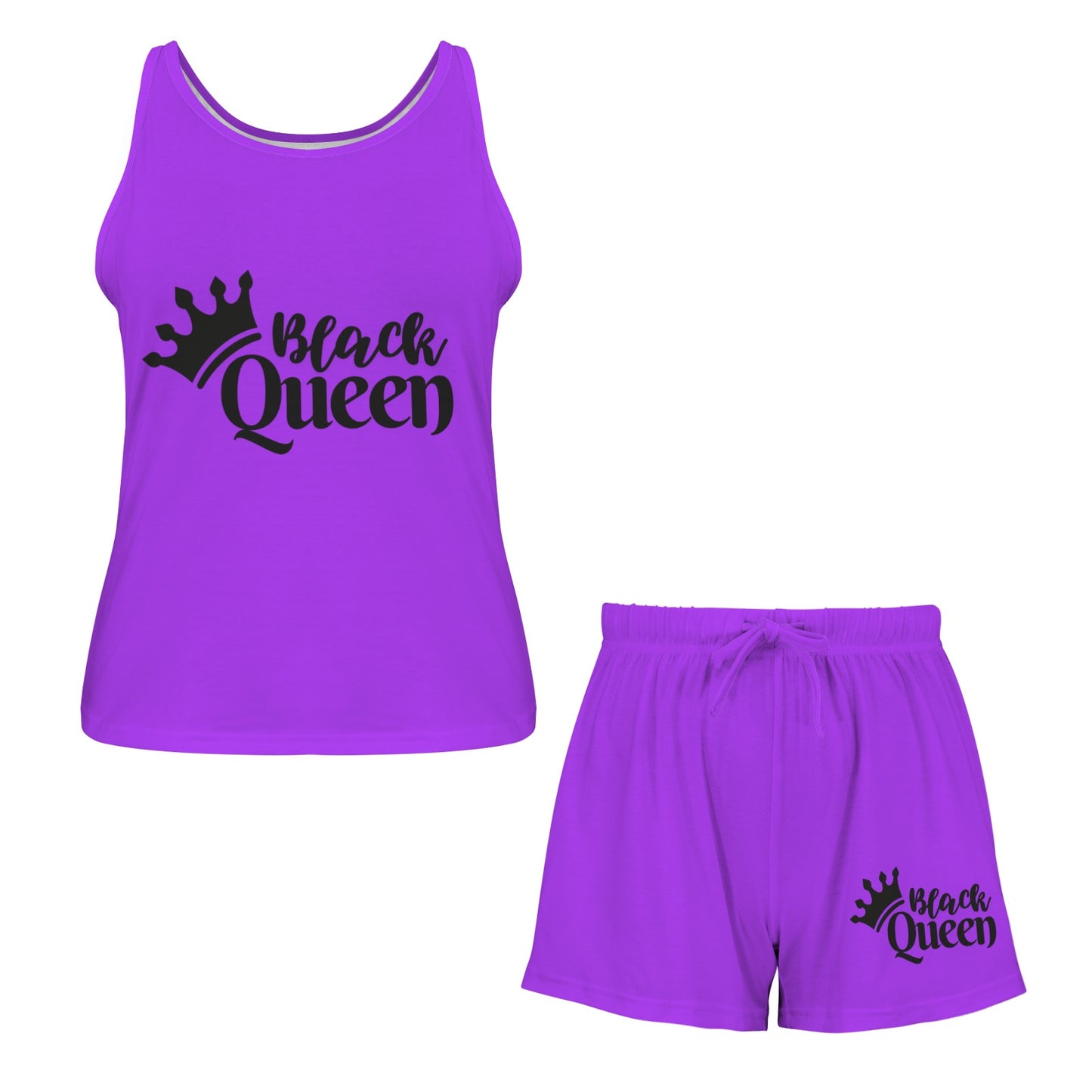 Black Queen Tank Short Pajama Set (Purple)