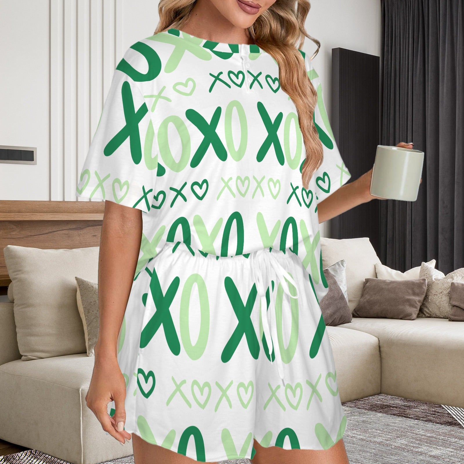 Green XOXO Short Sleeve Shorts Pajamas