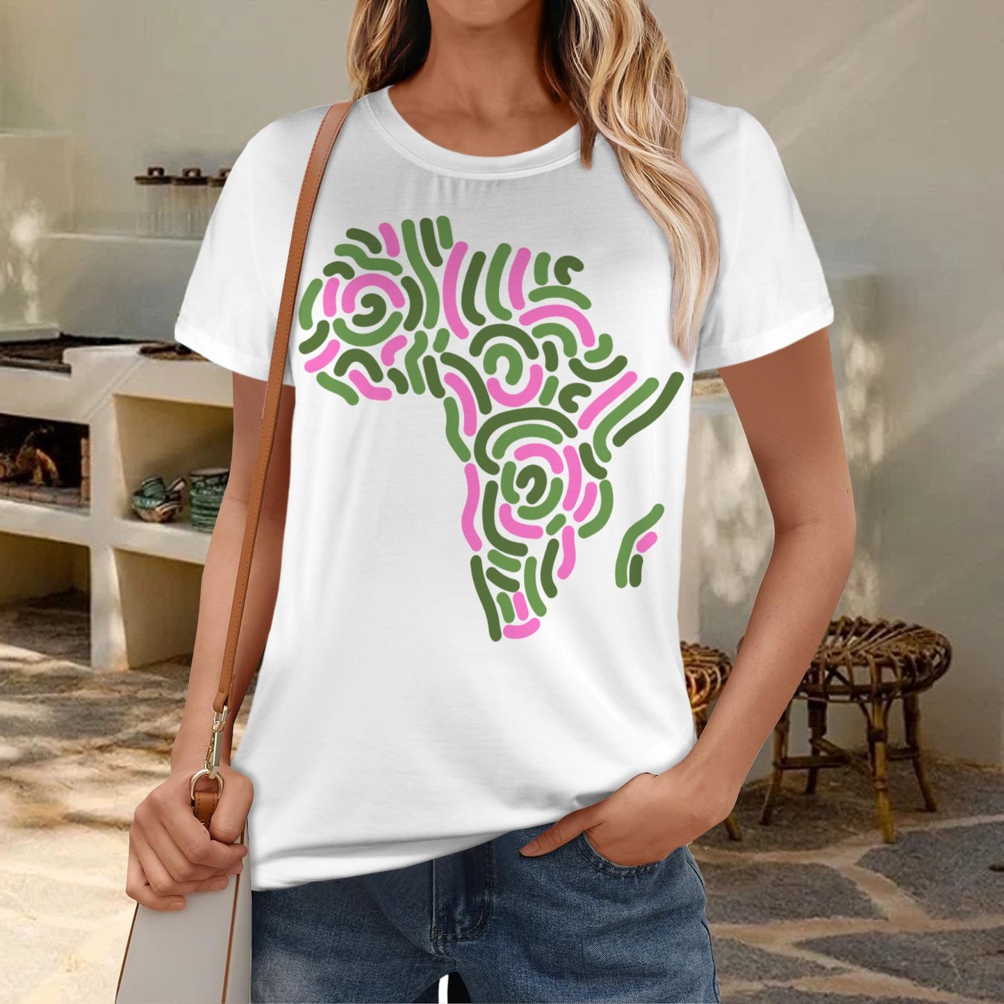 Pink and Green Africa Poly Tee