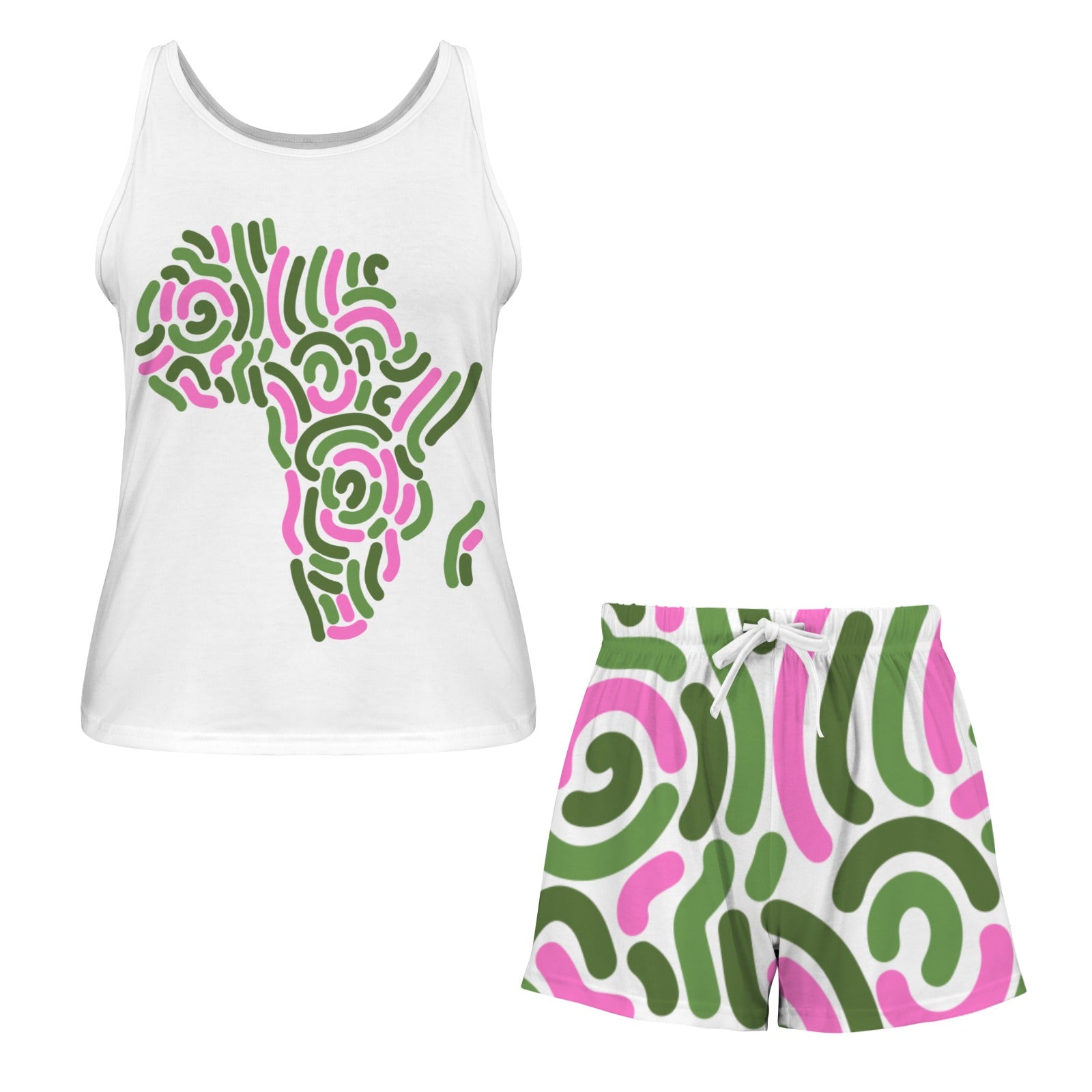 Pink and Green Africa Tank Short Pajama Set