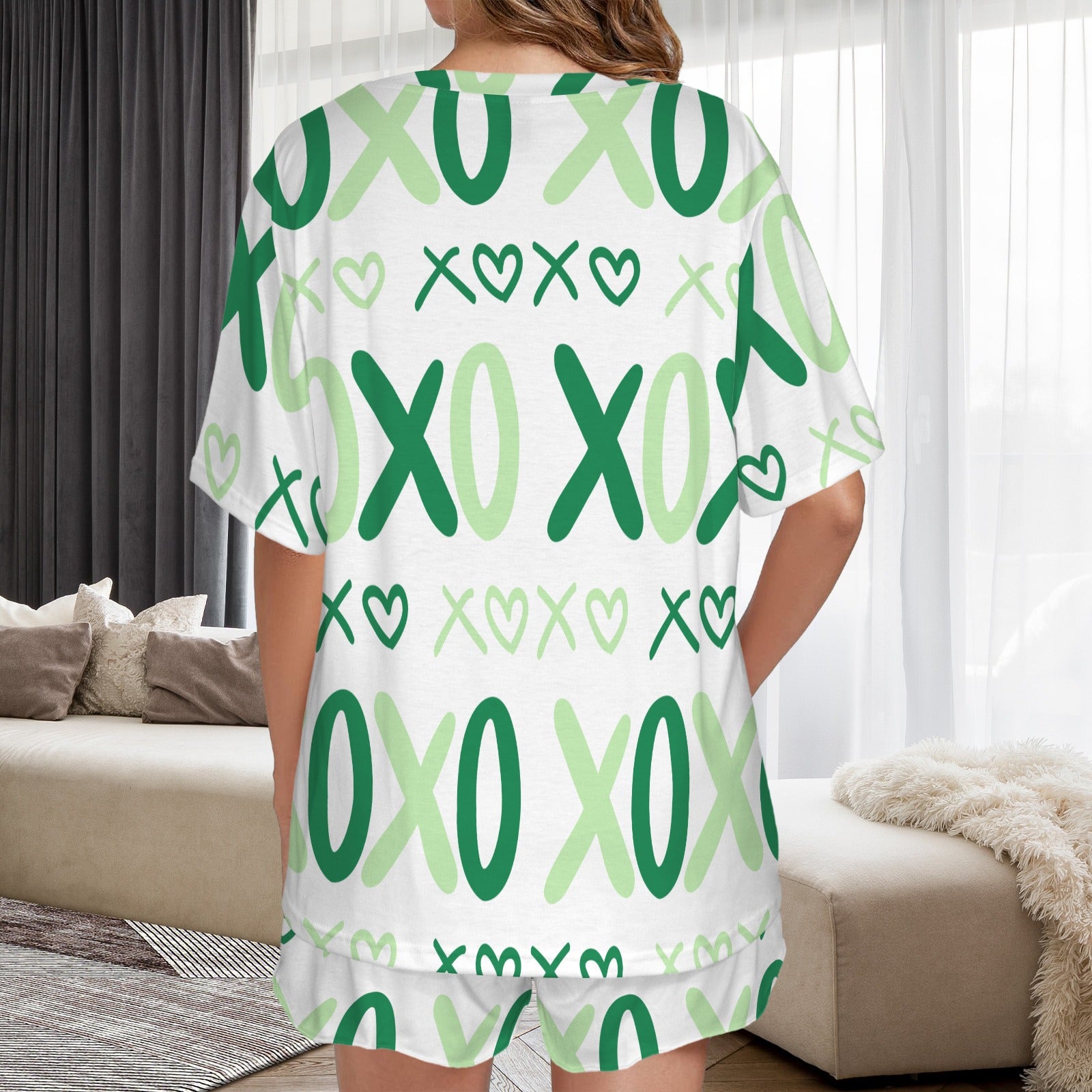 Green XOXO Short Sleeve Shorts Pajamas